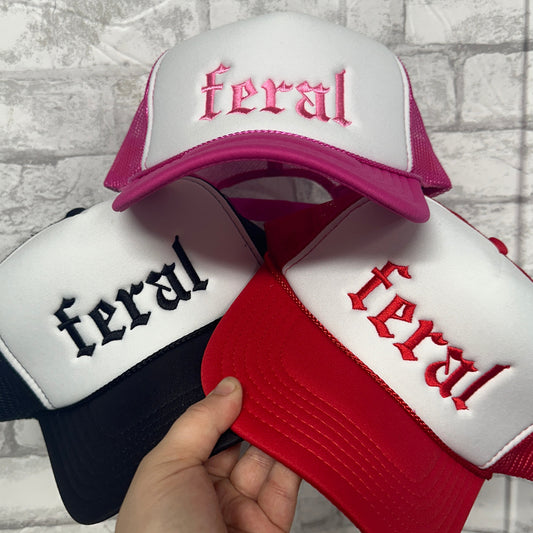 Feral Embroidered Foam Trucker Hat - White