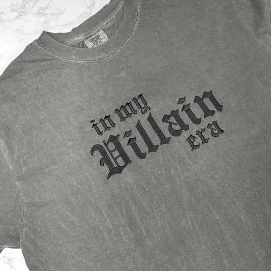 In My Villain Era™- Comfort Colors Embroidered Tee (Black Thread)