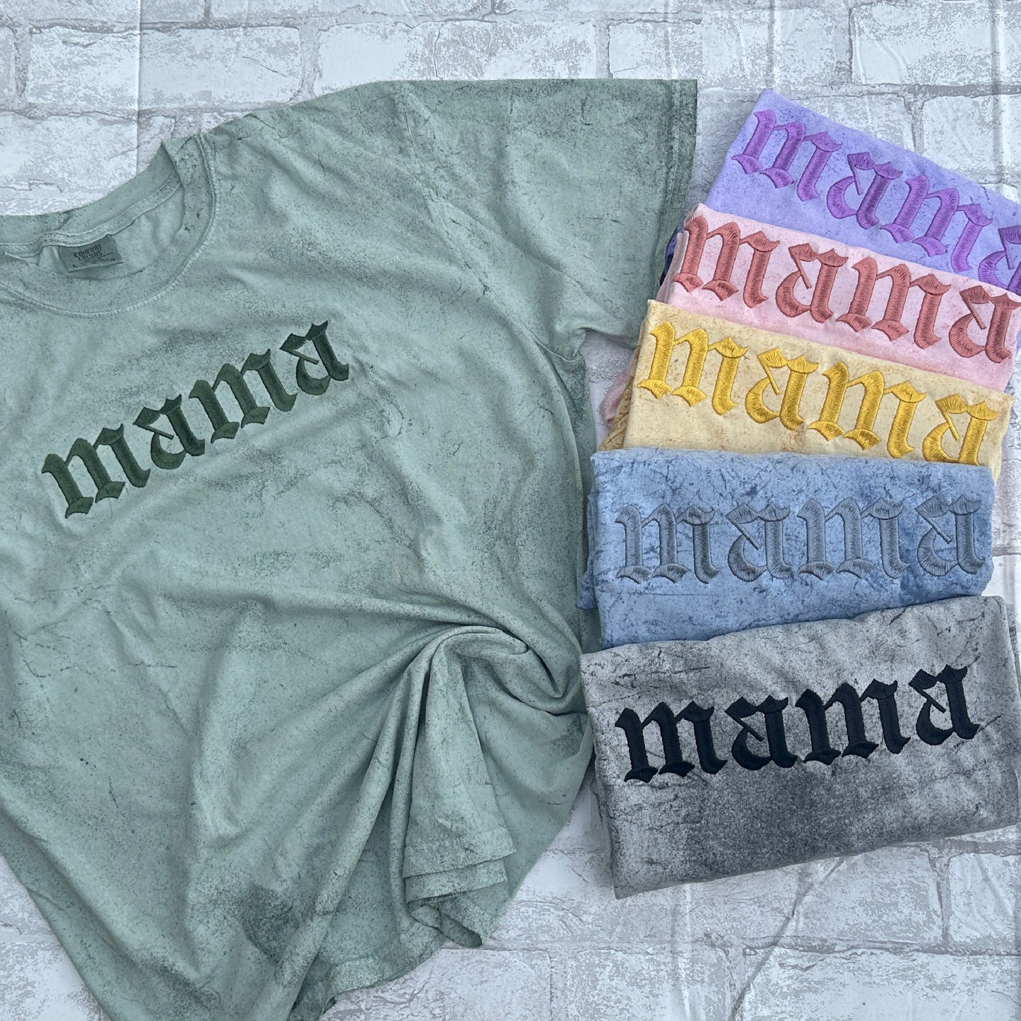 Mama- Color Blast Comfort Colors Embroidered Tee (Tonal)