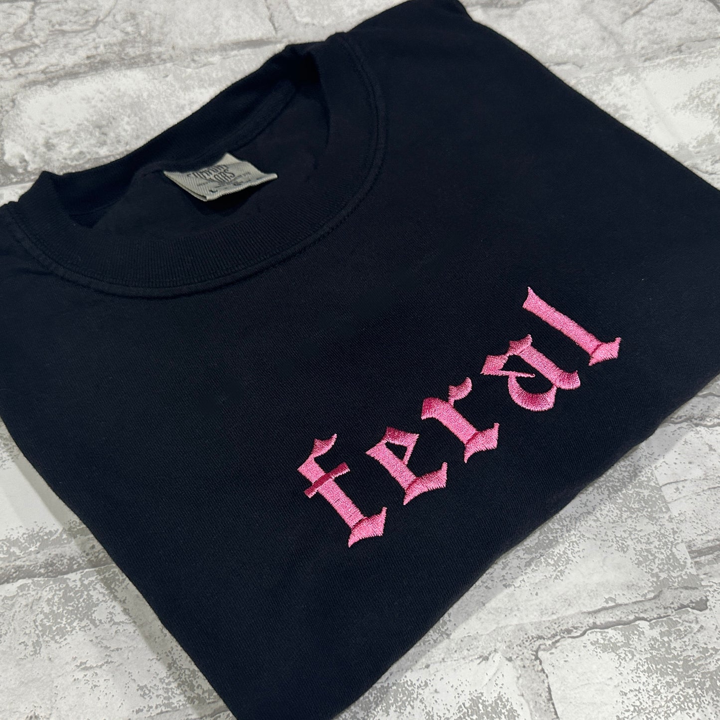 Pink Feral - Comfort Colors Embroidered Tee (PINK Thread)