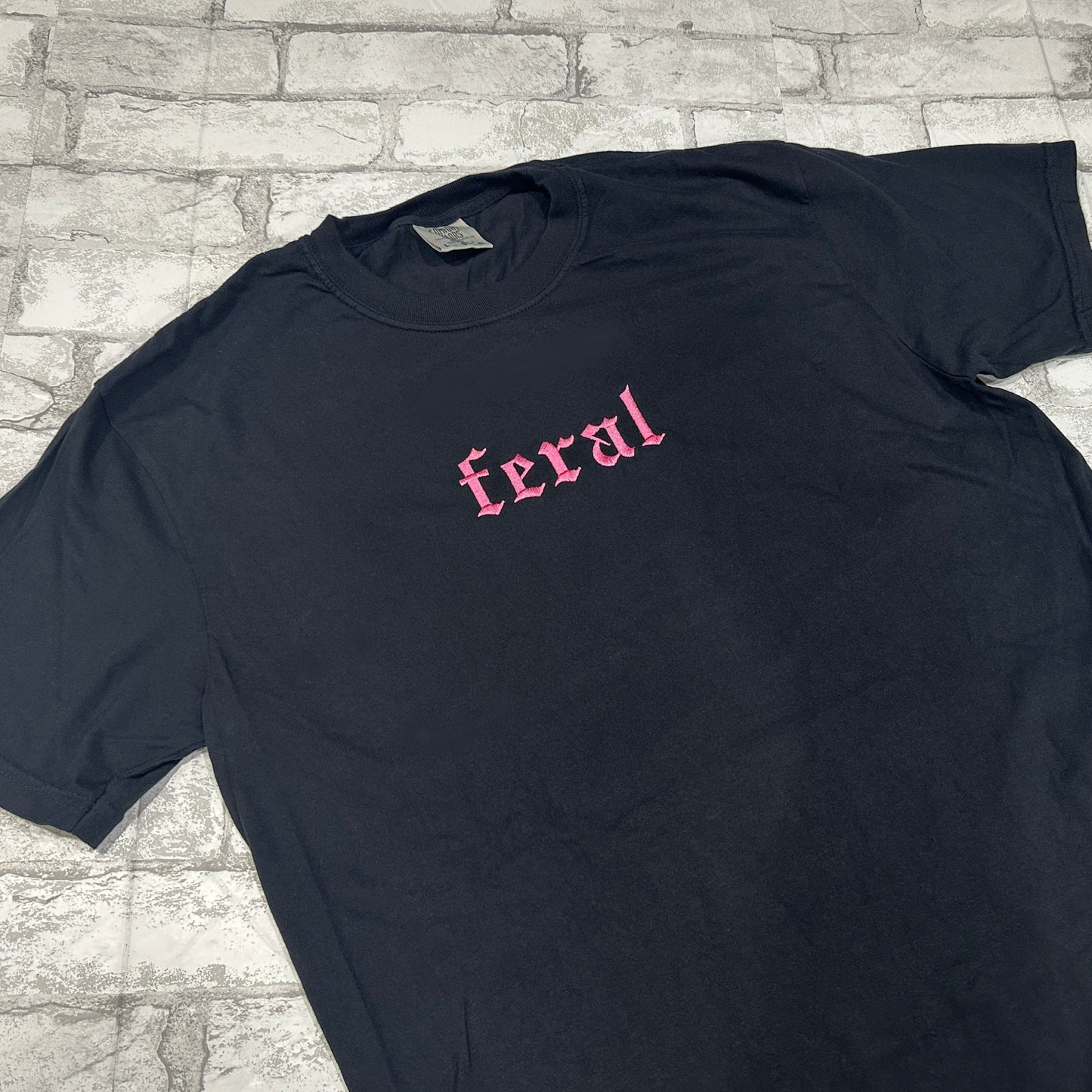 Pink Feral - Comfort Colors Embroidered Tee (PINK Thread)