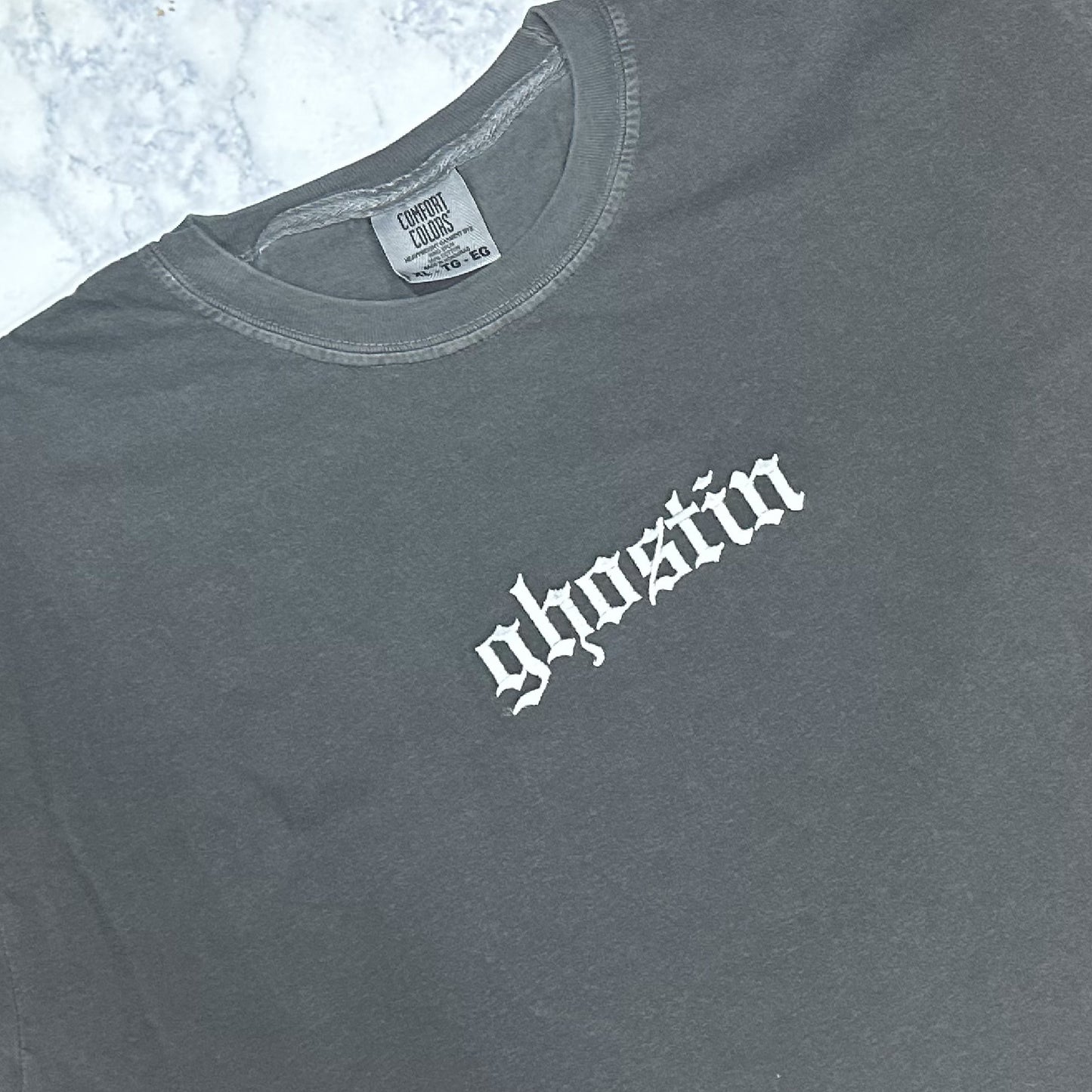 Ghostin - Comfort Colors Embroidered Tee (White Thread)