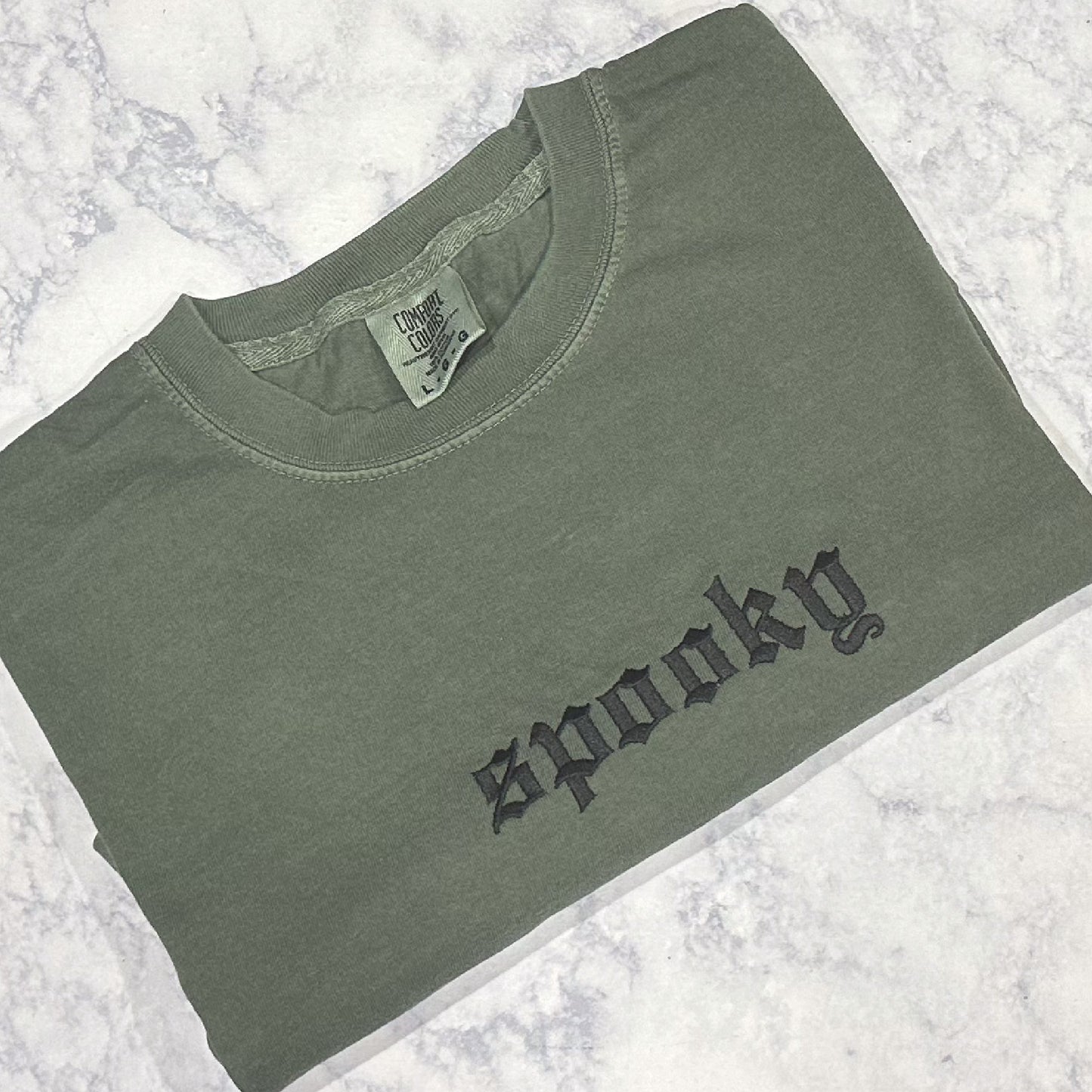 Spooky - Comfort Colors Embroidered Tee (Black Thread)