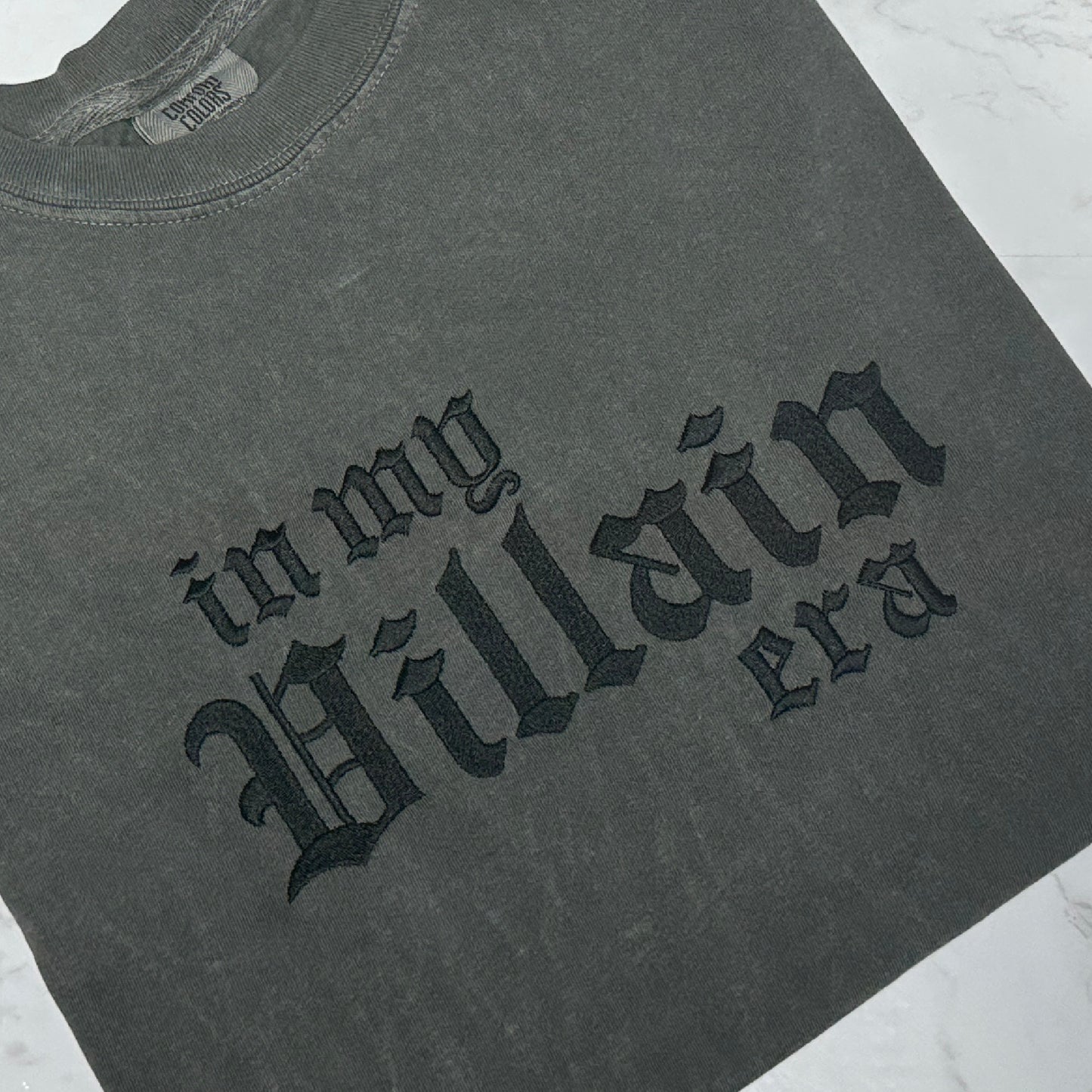 In My Villain Era™- Comfort Colors Embroidered Tee (Black Thread)