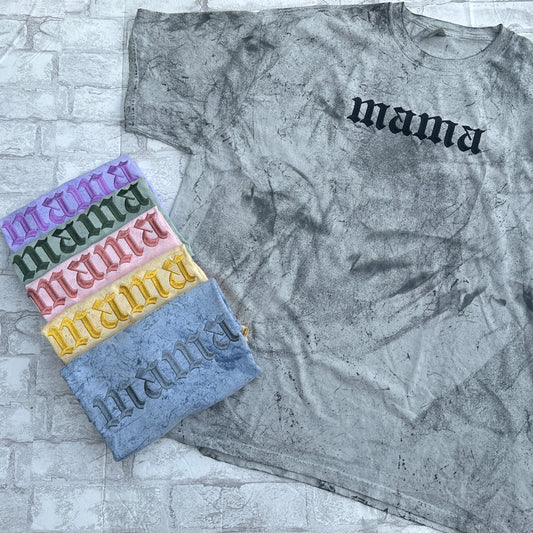 Mama- Color Blast Comfort Colors Embroidered Tee (Tonal)