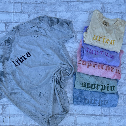 Zodiac - Color Blast Comfort Colors Embroidered Tee (Tonal) Amethyst Color