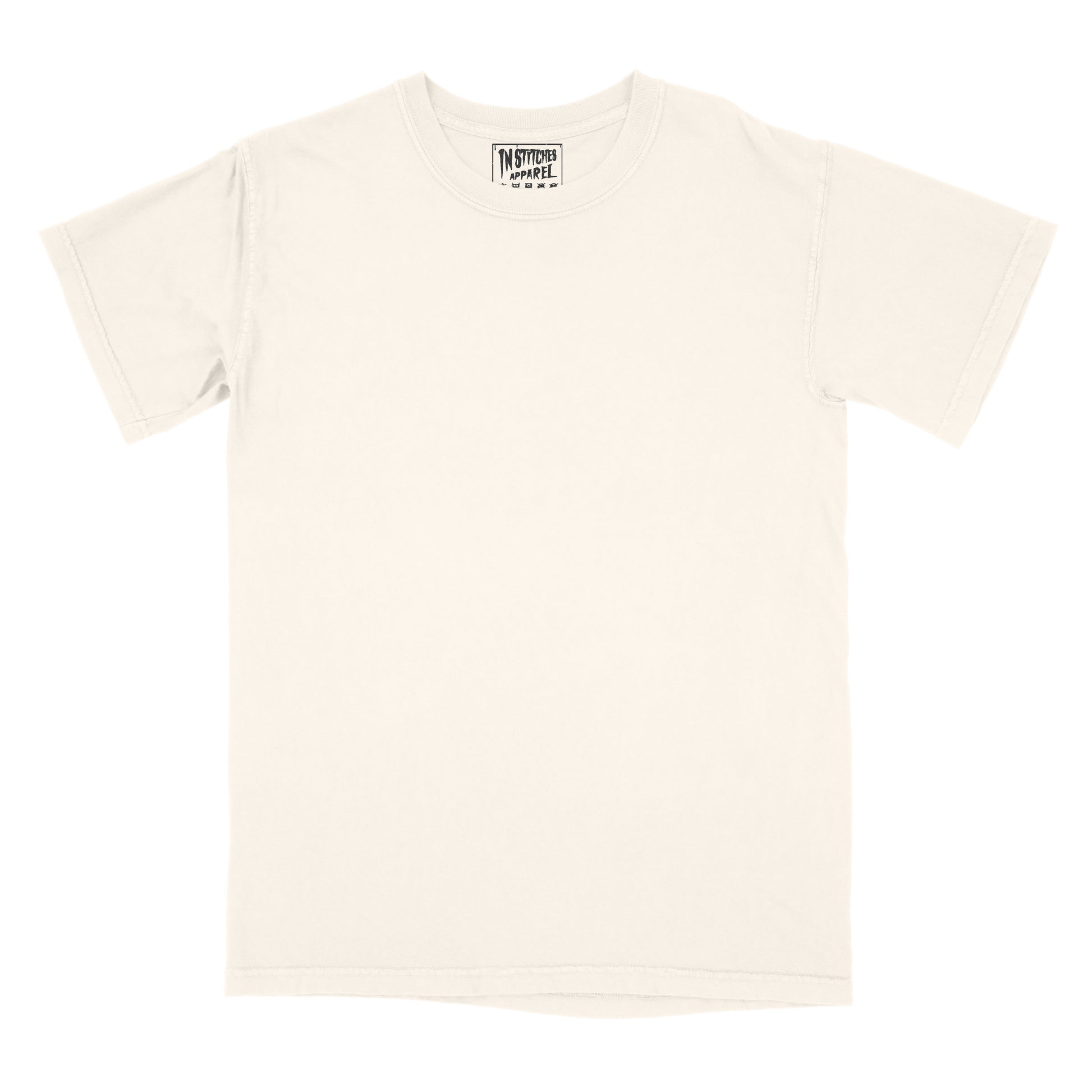 Ivory garment-dyed blank t-shirt made from soft premium cotton with a relaxed fit and vintage-washed finish. Ideal for embroidery, printing, crafting, or everyday wear.