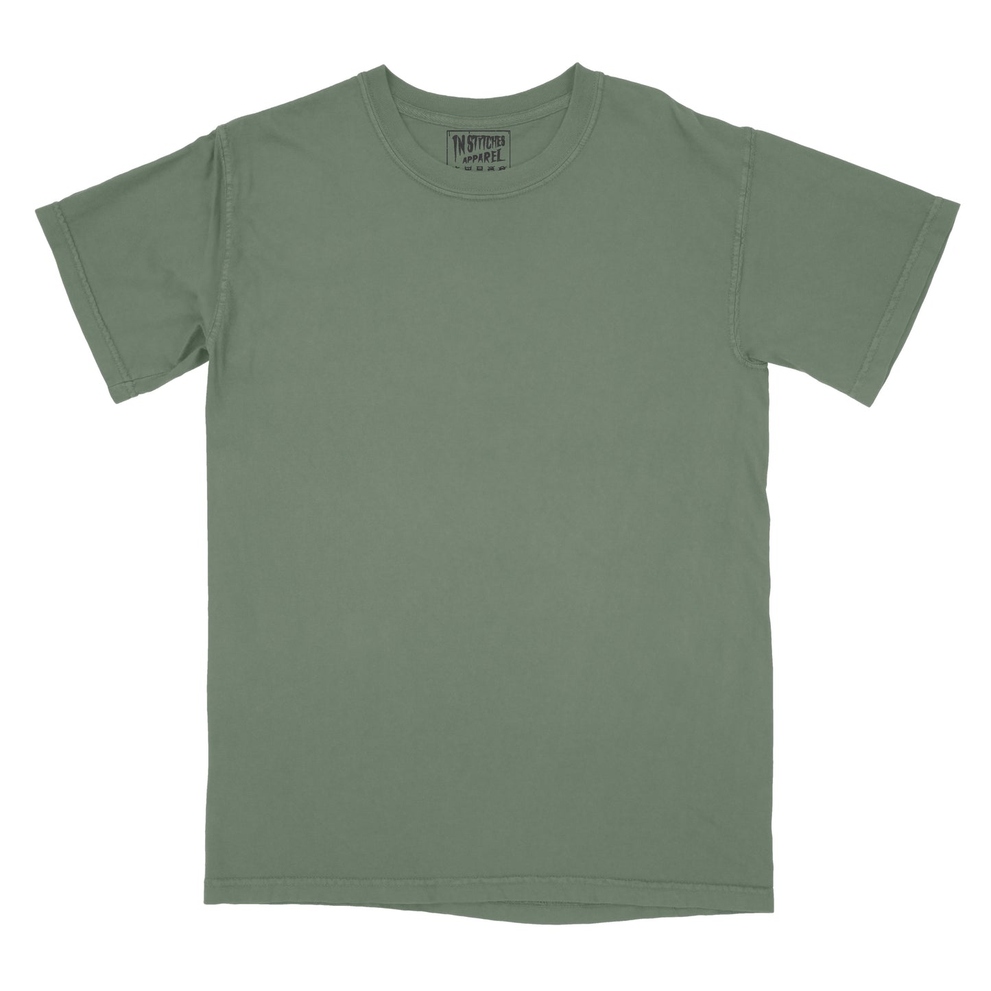 Moss garment-dyed blank t-shirt made from soft premium cotton with a relaxed fit and vintage-washed finish. Ideal for embroidery, printing, crafting, or everyday wear.